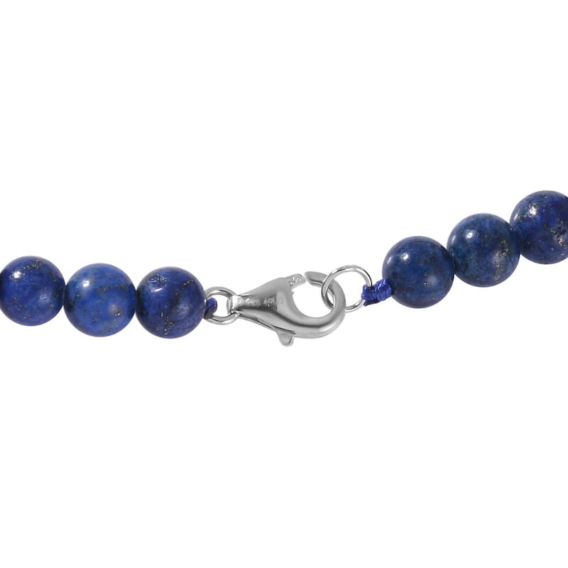 Lapis Lazuli 211.00 ctw Beaded Stretch Bracelet, Earrings and Necklace (18 Inches) with Lobster Clasp in Sterling Silver