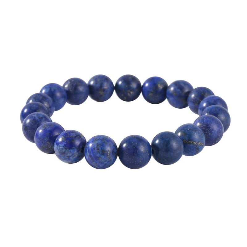 Lapis Lazuli 211.00 ctw Beaded Stretch Bracelet, Earrings and Necklace (18 Inches) with Lobster Clasp in Sterling Silver