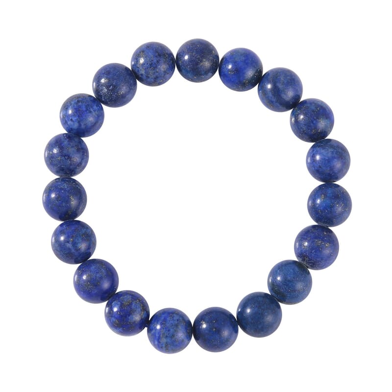 Lapis Lazuli 211.00 ctw Beaded Stretch Bracelet, Earrings and Necklace (18 Inches) with Lobster Clasp in Sterling Silver