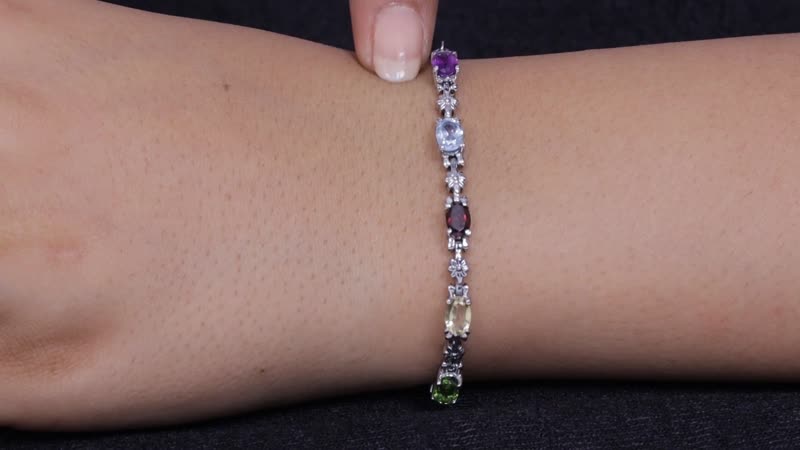 Multi Gemstone Bolo Bracelet in Stainless Steel 2.50 ctw
