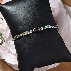 Multi Gemstone 2.50 ctw Bolo Bracelet in Stainless Steel 