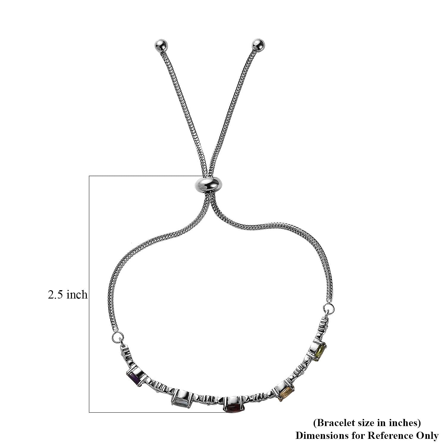 Multi Gemstone 2.50 ctw Bolo Bracelet in Stainless Steel 