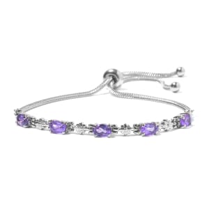 Amethyst Bolo Bracelet in Stainless Steel 2.15 ctw