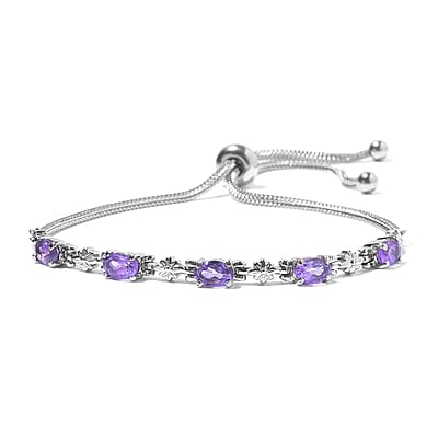 African Amethyst Bolo 2.40 ctw Bracelet in Stainless Steel
