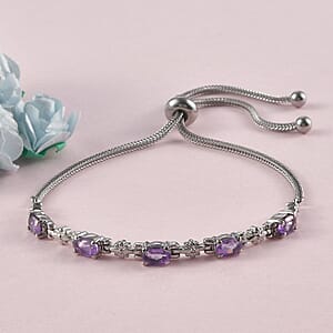 African Amethyst Bolo 2.40 ctw Bracelet in Stainless Steel