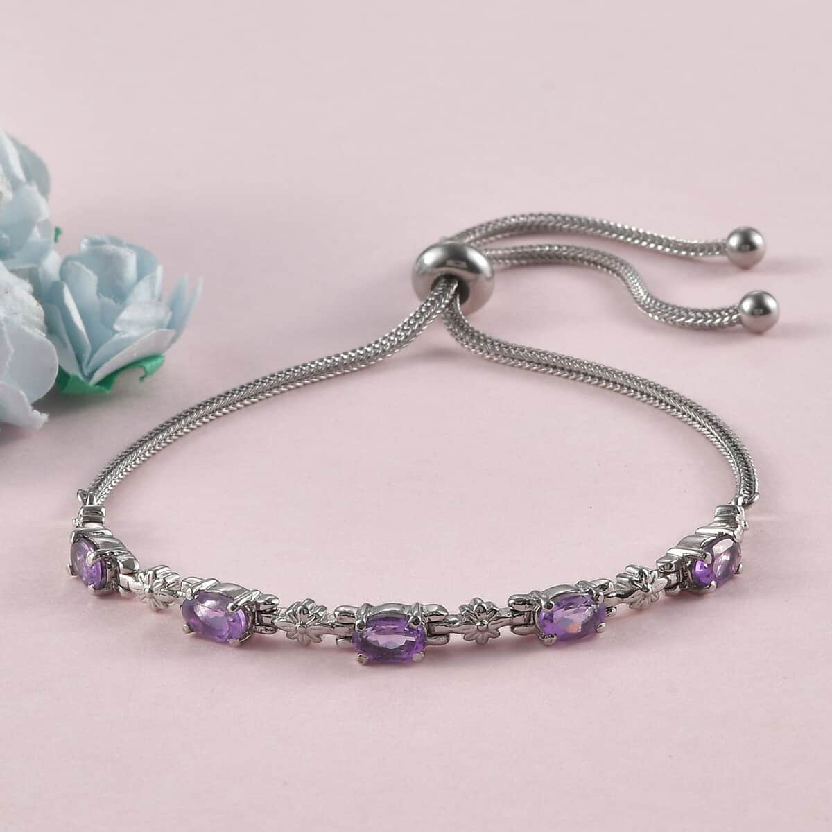 Amethyst Bolo Bracelet in Stainless Steel 2.15 ctw image number 1
