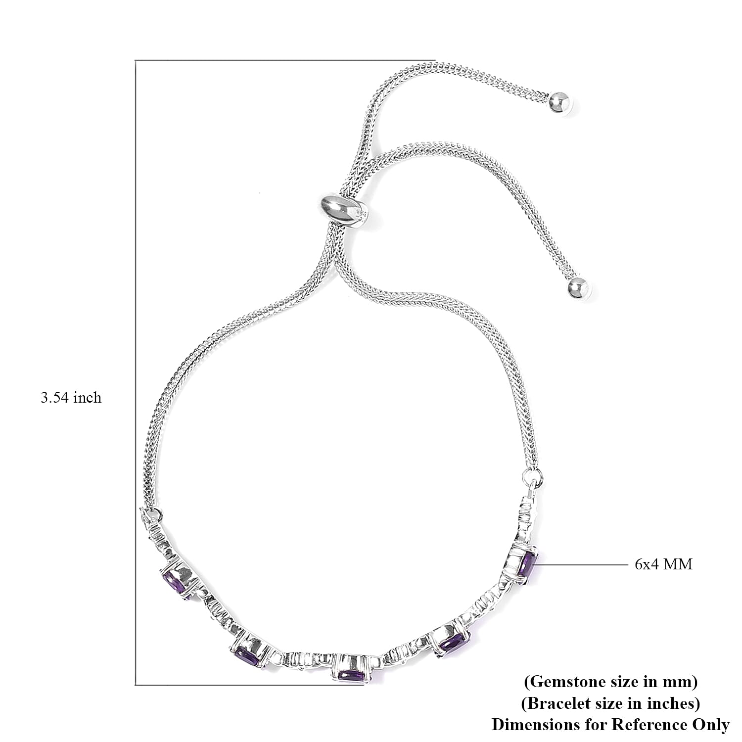 African Amethyst Bolo 2.40 ctw Bracelet in Stainless Steel