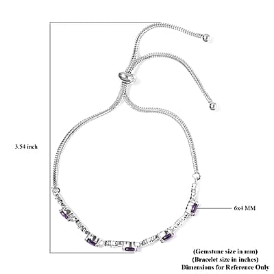 African Amethyst Bolo 2.40 ctw Bracelet in Stainless Steel