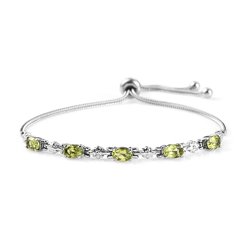 EverTrue Hebei Peridot 2.20 ctw Bolo Bracelet in Stainless Steel