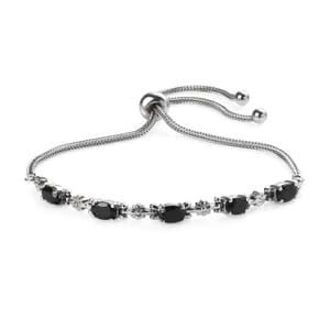 Thai Black Spinel Bolo Bracelet in Stainless Steel 2.85 ctw
