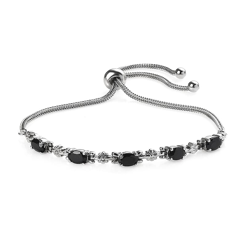 EverTrue Thai Black Spinel 2.85 ctw Bolo Bracelet in Stainless Steel