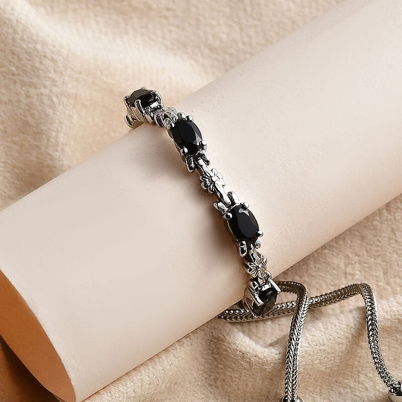 EverTrue Thai Black Spinel 2.85 ctw Bolo Bracelet in Stainless Steel