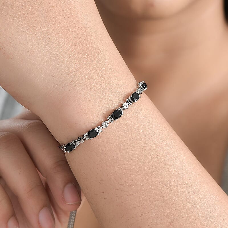 EverTrue Thai Black Spinel 2.85 ctw Bolo Bracelet in Stainless Steel