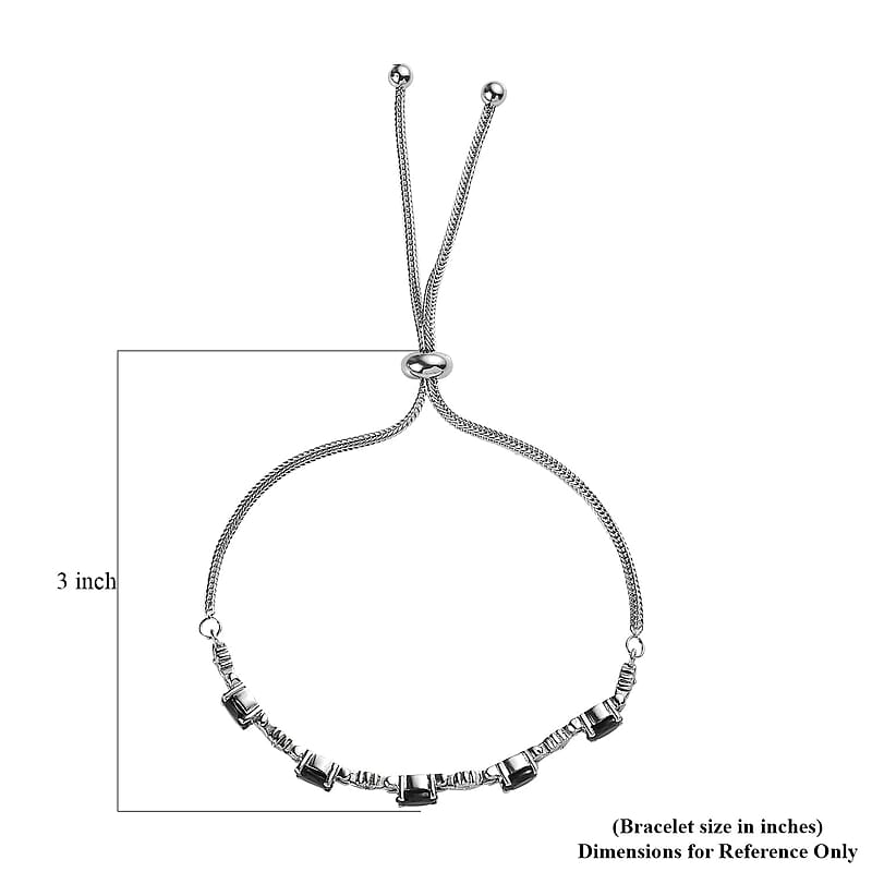 EverTrue Thai Black Spinel 2.85 ctw Bolo Bracelet in Stainless Steel