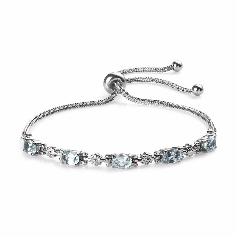 Sky Blue Topaz 2.75 ctw Bolo Bracelet in Stainless Steel