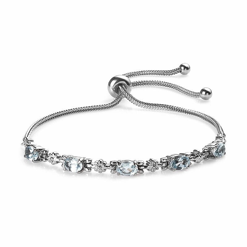Sky Blue Topaz 2.75 ctw Bolo Bracelet in Stainless Steel