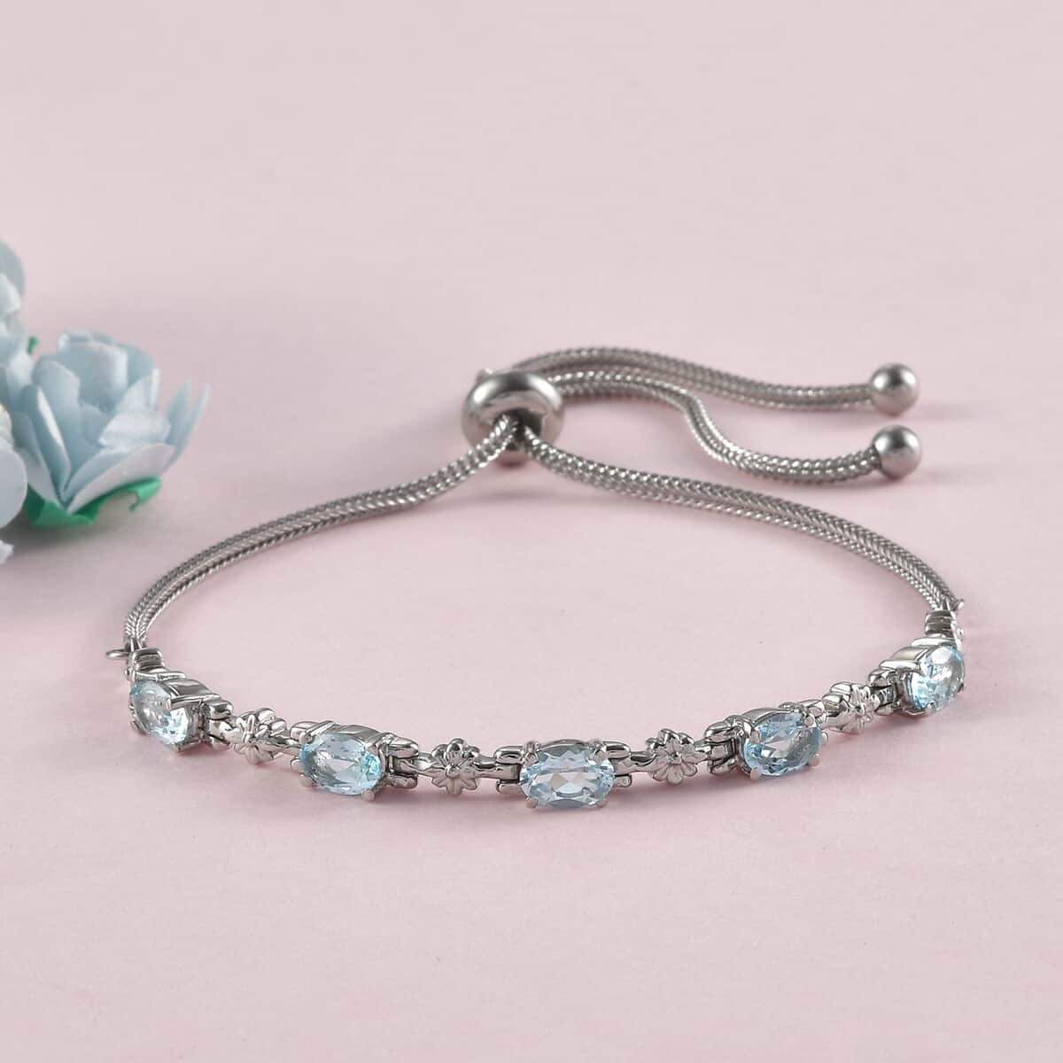 Sky Blue Topaz 2.75 ctw Bolo Bracelet in Stainless Steel image number 1