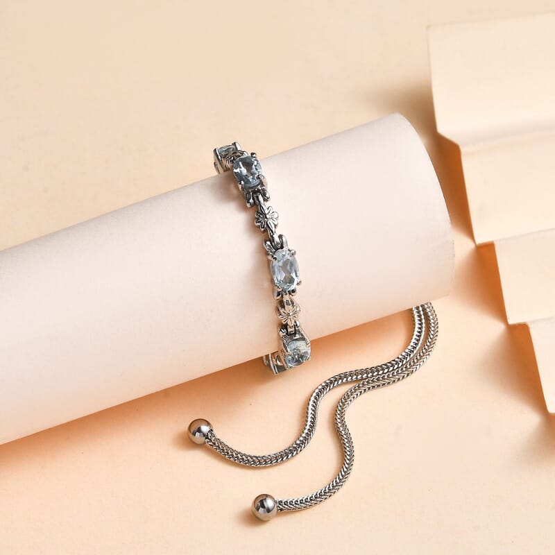 Sky Blue Topaz 2.75 ctw Bolo Bracelet in Stainless Steel