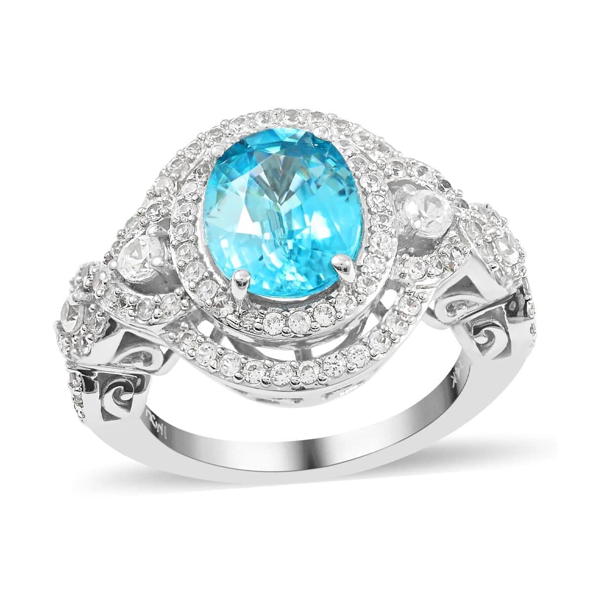 14K White Gold Premium Ratanakiri Blue Zircon and Zircon Ring (Size 9.0) 6.75 Grams 7.00 ctw image number 0