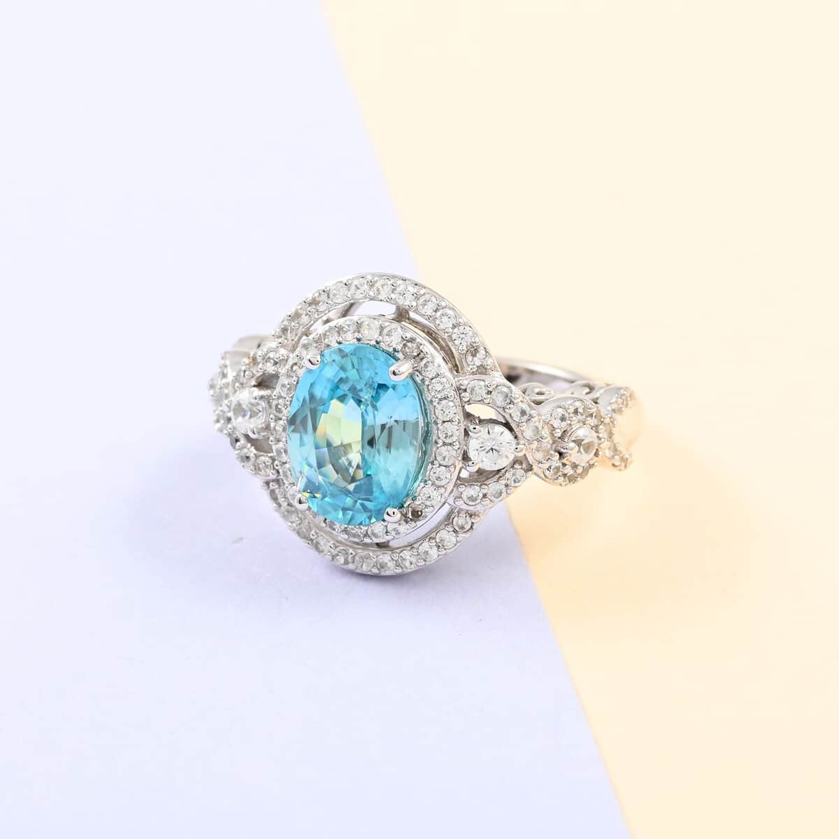 14K White Gold Premium Ratanakiri Blue Zircon and Zircon Ring (Size 9.0) 6.75 Grams 7.00 ctw image number 1