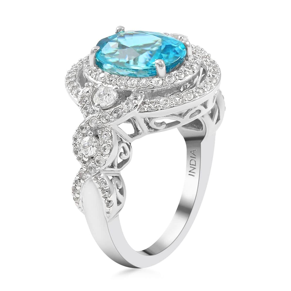 14K White Gold Premium Ratanakiri Blue Zircon and Zircon Ring (Size 9.0) 6.75 Grams 7.00 ctw image number 3