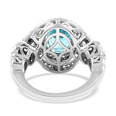 14K White Gold Premium Ratanakiri Blue Zircon and Zircon Ring (Size 9.0) 6.75 Grams 7.00 ctw