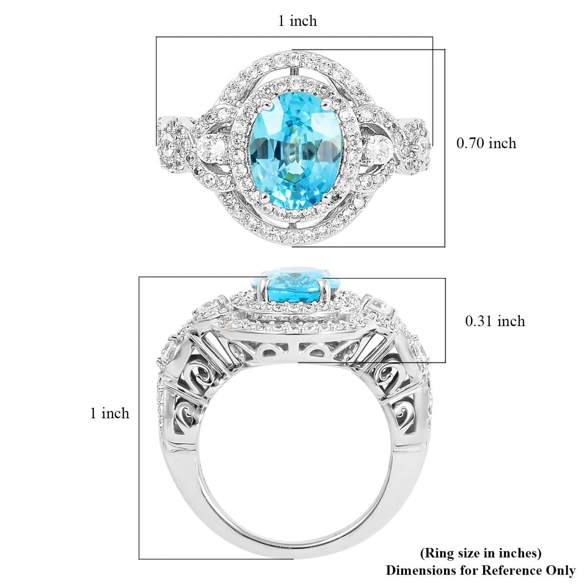 14K White Gold Premium Ratanakiri Blue Zircon and Zircon Ring (Size 9.0) 6.75 Grams 7.00 ctw image number 5