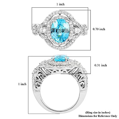 14K White Gold Premium Ratanakiri Blue Zircon and Zircon Ring (Size 9.0) 6.75 Grams 7.00 ctw