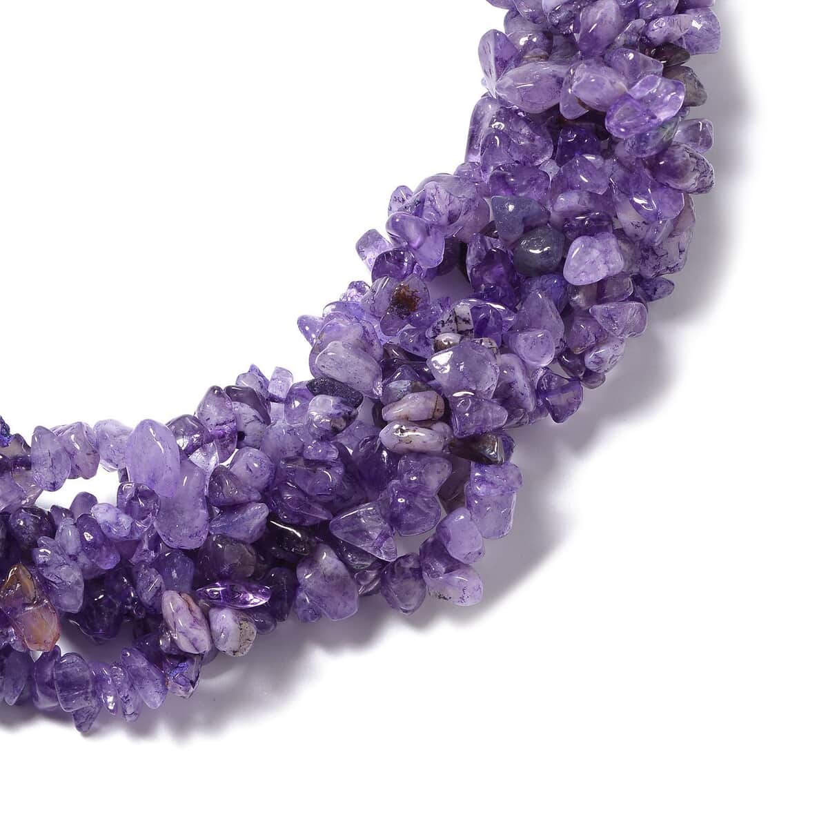 Amethyst Chips Multi Strand Necklace 18-20 Inches in Oxidized Silvertone and Stainless Steel 994.00 ctw image number 2