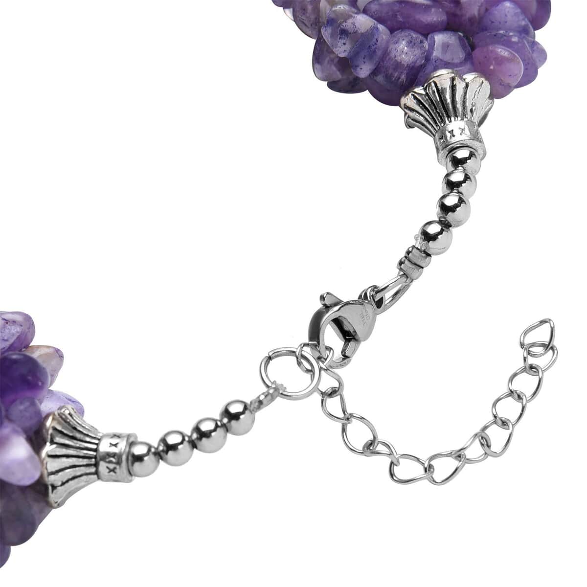 Amethyst Chips Multi Strand Necklace 18-20 Inches in Oxidized Silvertone and Stainless Steel 994.00 ctw image number 4