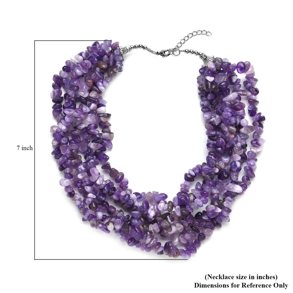 Amethyst Chips Multi Strand Necklace 18-20 Inches in Oxidized Silvertone and Stainless Steel 994.00 ctw image number 5