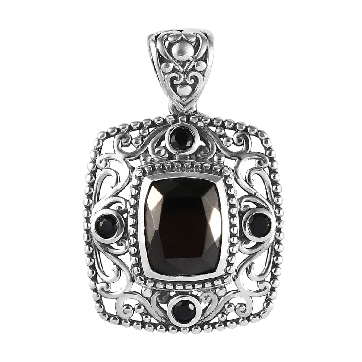 Artisan Crafted Elite Shungite and Thai Black Spinel Pendant in Sterling Silver 2.15 ctw image number 0