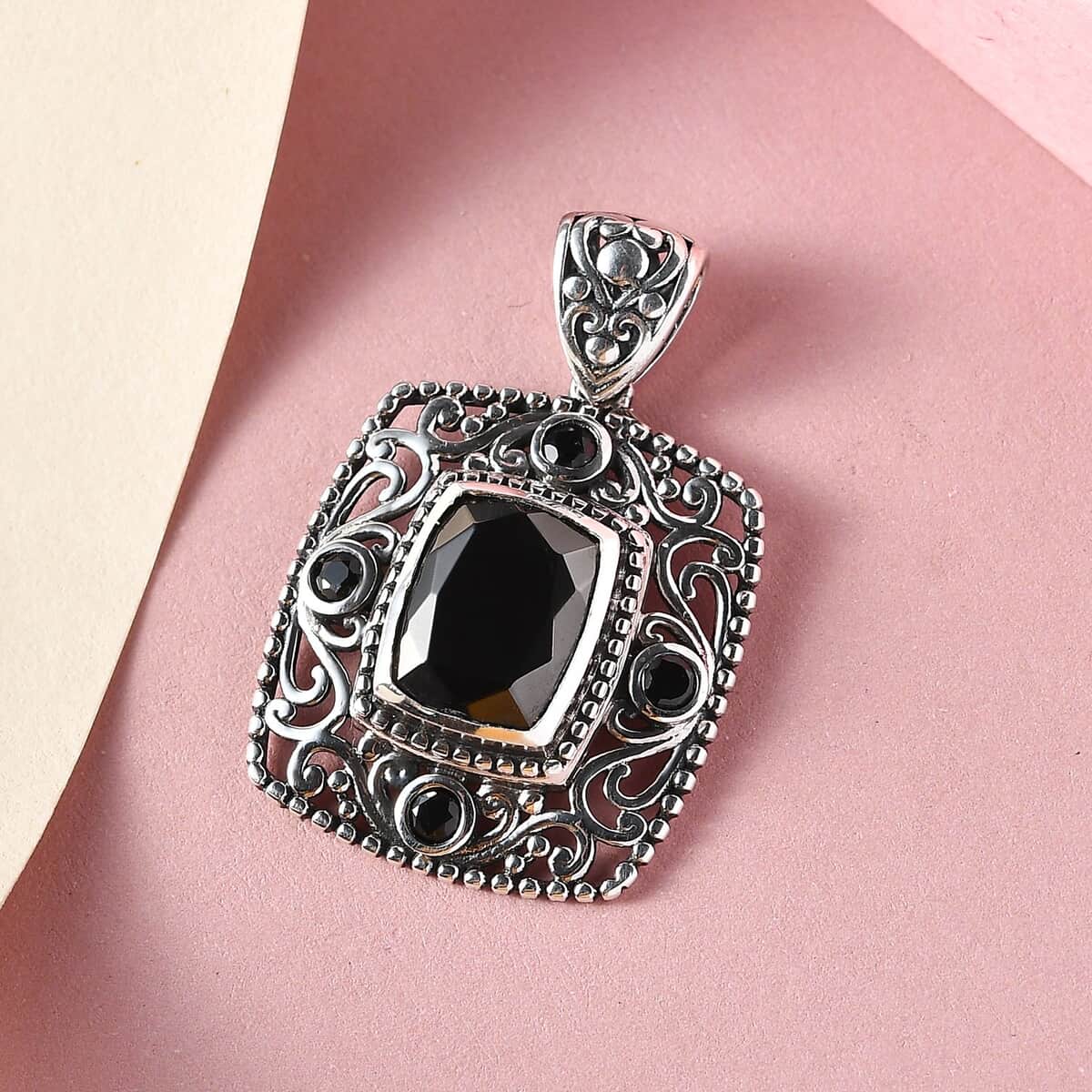 Artisan Crafted Elite Shungite and Thai Black Spinel Pendant in Sterling Silver 2.15 ctw image number 1