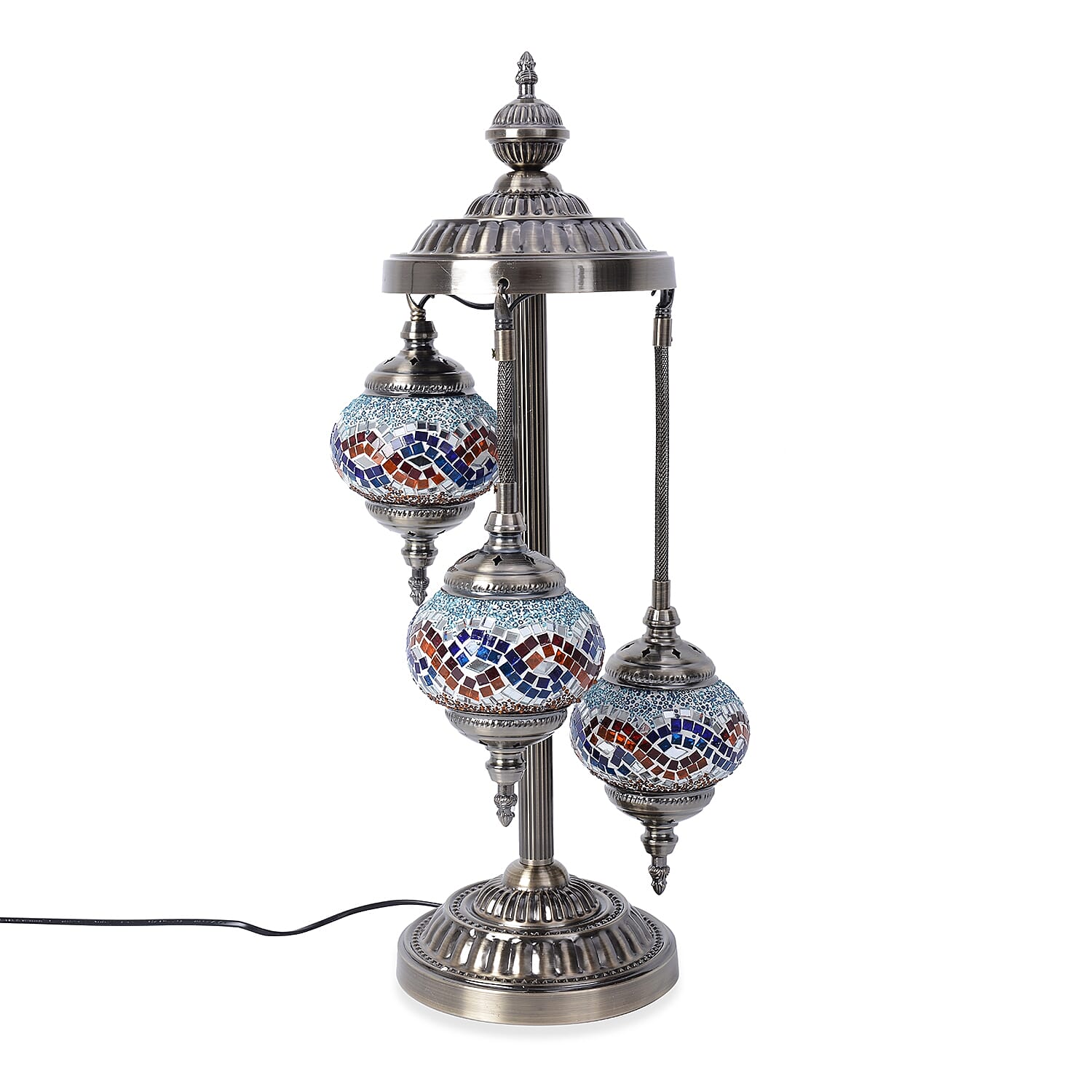Handcrafted Wavy Pattern Mosaic Turkish Style Table Lamp with Bronze Base (Requires E-12 Bulb)