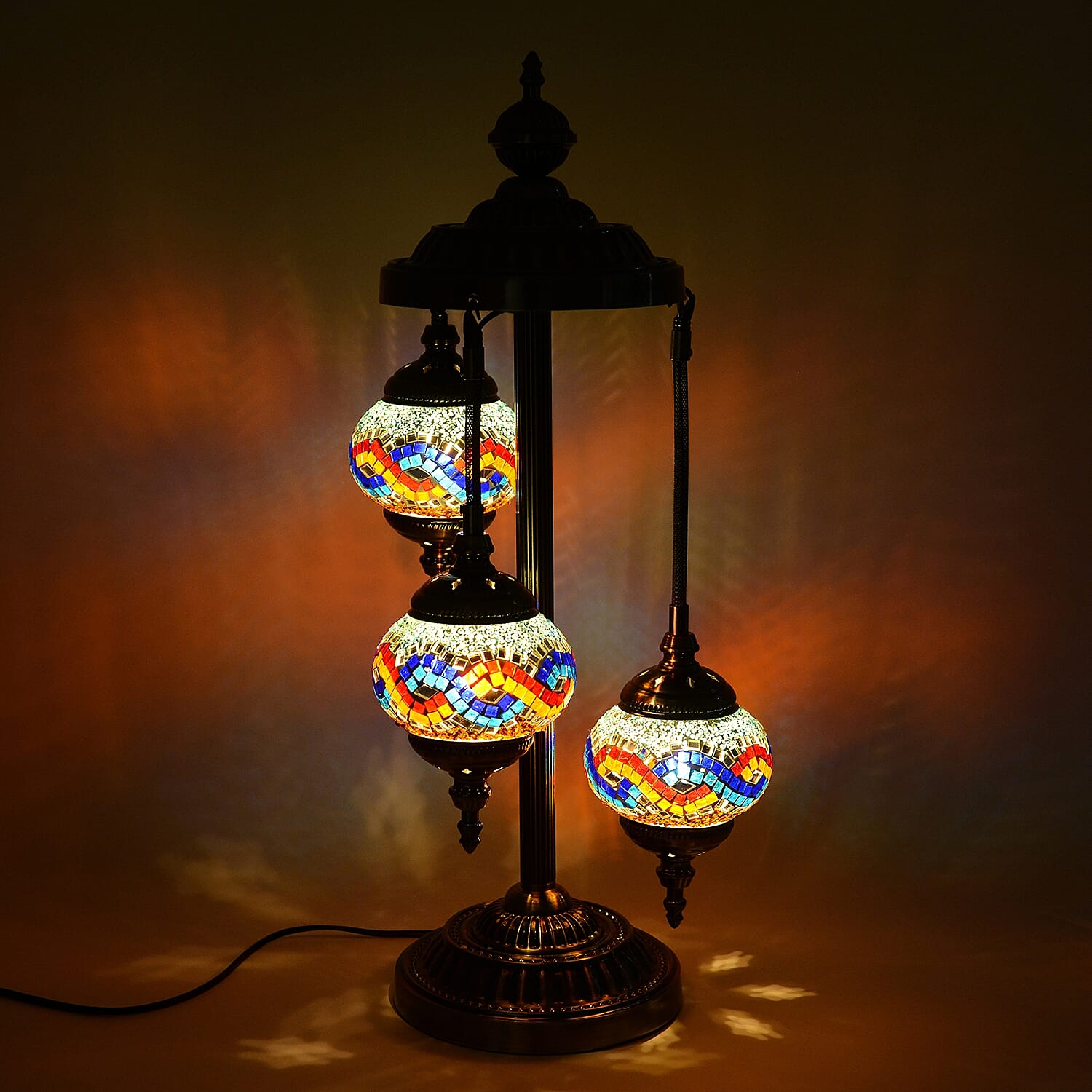 Handcrafted Wavy Pattern Mosaic Turkish Style Table Lamp with Bronze Base (Requires E-12 Bulb)