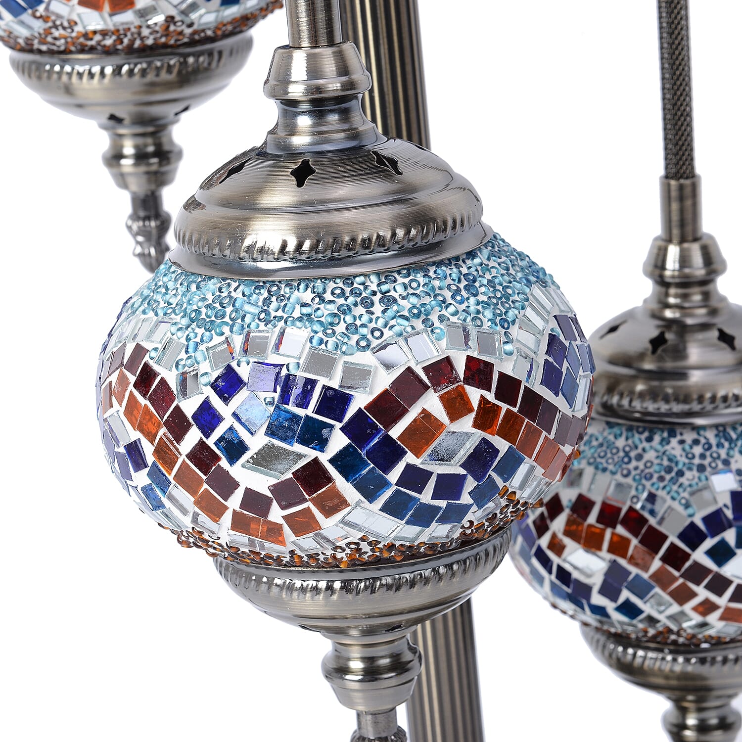 Handcrafted Wavy Pattern Mosaic Turkish Style Table Lamp with Bronze Base (Requires E-12 Bulb)