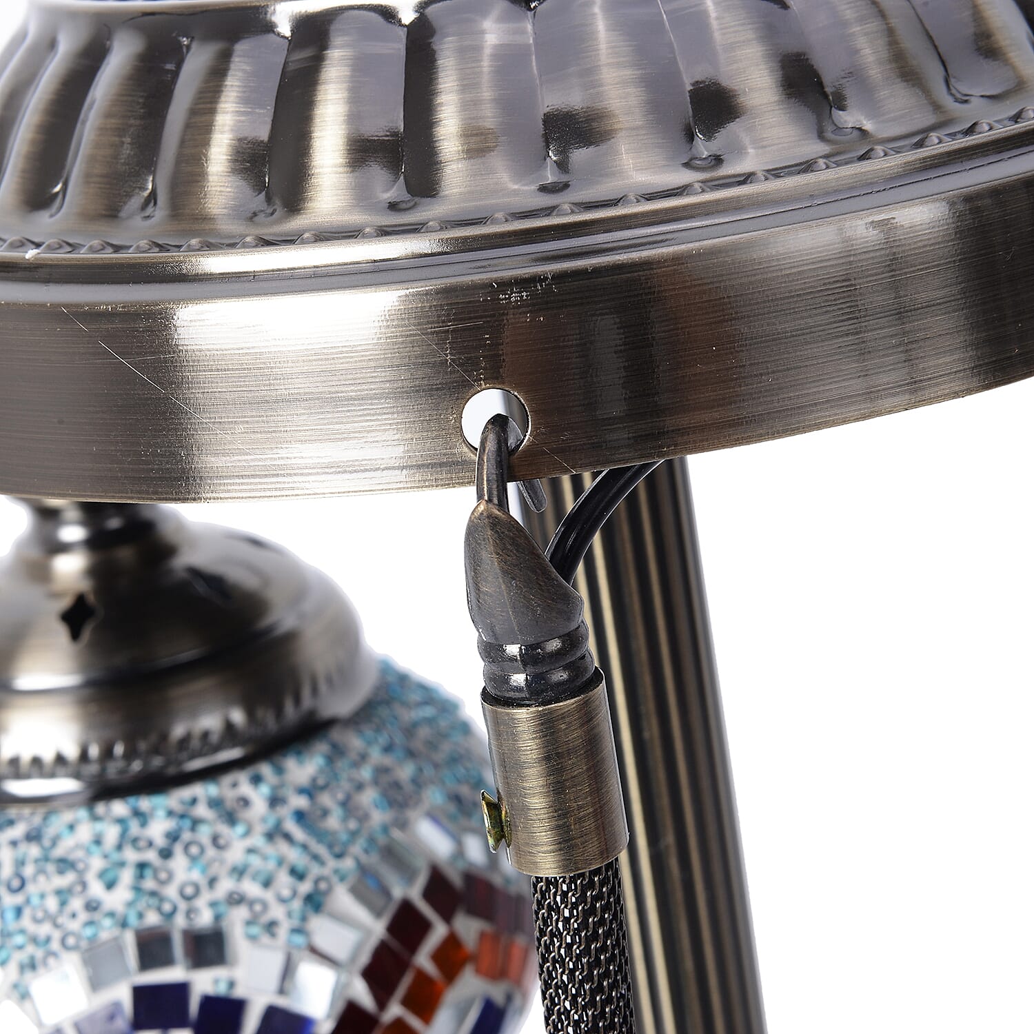 Handcrafted Wavy Pattern Mosaic Turkish Style Table Lamp with Bronze Base (Requires E-12 Bulb)