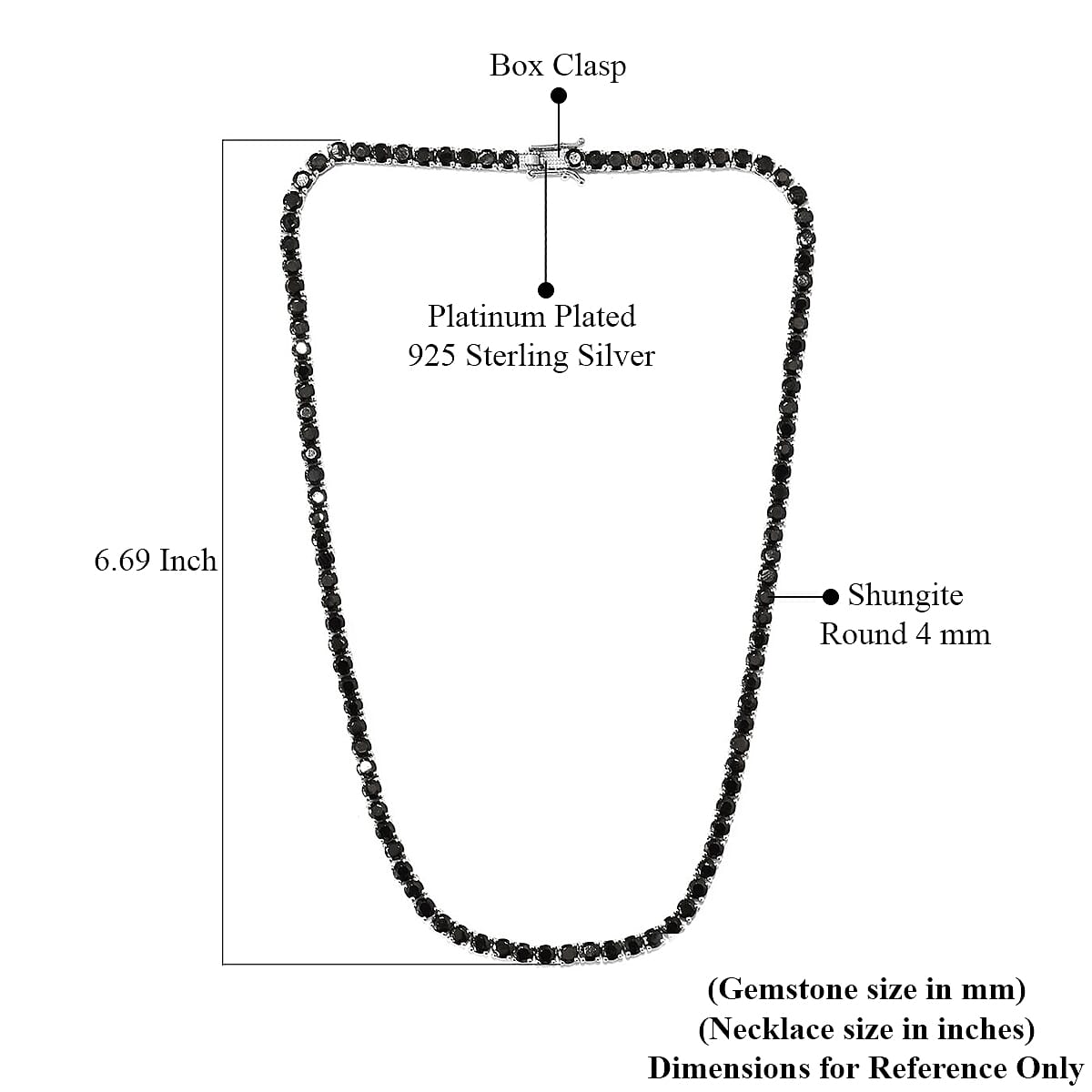 Shungite 18.00 ctw Tennis Necklace in Platinum Over Sterling Silver 18 Inches