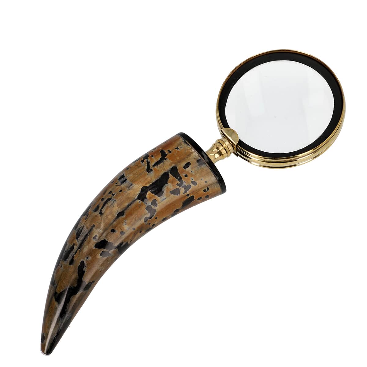 Handcrafted Goldtone 3X Magnifying Glass with Buffalo Horn Handle image number 0