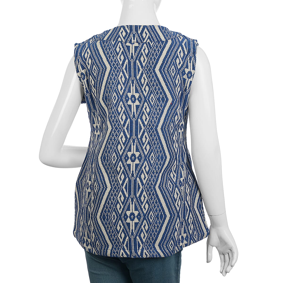 Blue Geometric Woven Vest- S (Polyester/Cotton) image number 1