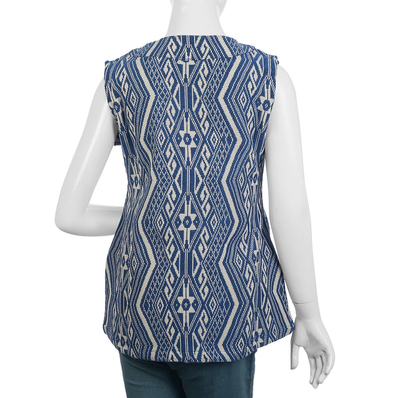 Blue Geometric Woven Vest- S (Polyester/Cotton)