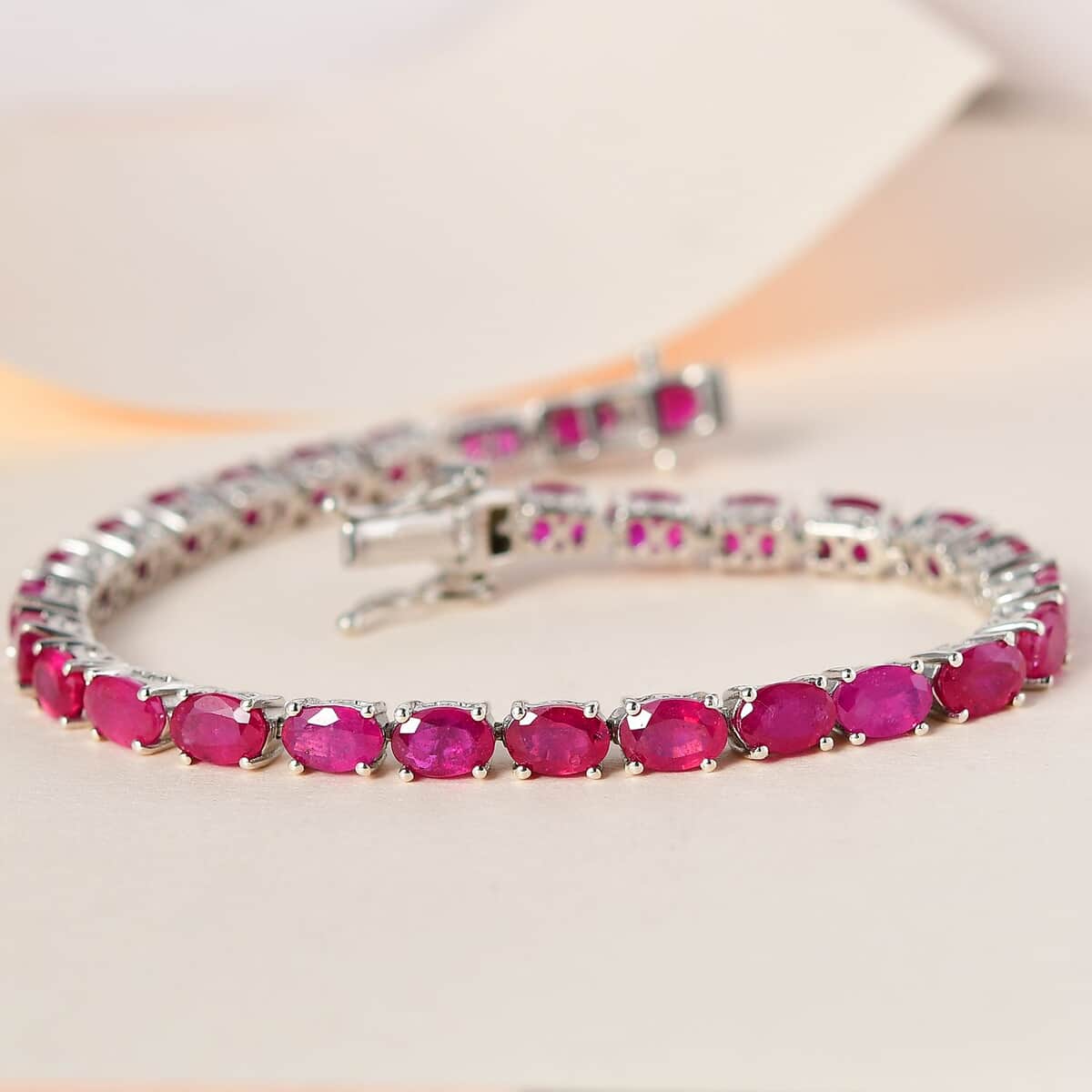 Niassa Ruby (FF) Tennis Bracelet in Platinum Over Sterling Silver (7.25 In) 18.65 ctw image number 1