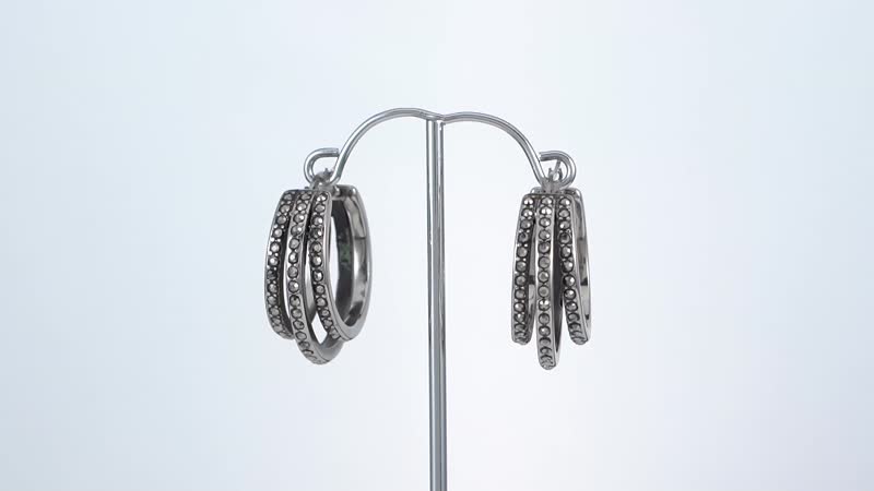 Hematite Earrings in Black Oxidized Stainless Steel, Hematite Hoops For Women  2.00 ctw