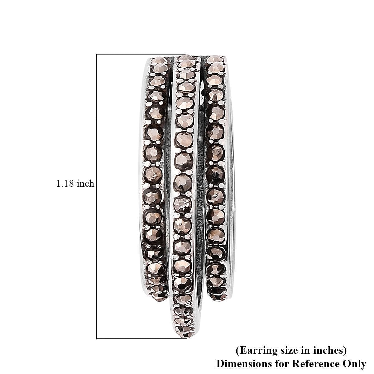 Hematite Earrings in Black Oxidized Stainless Steel, Hematite Hoops For Women  2.00 ctw