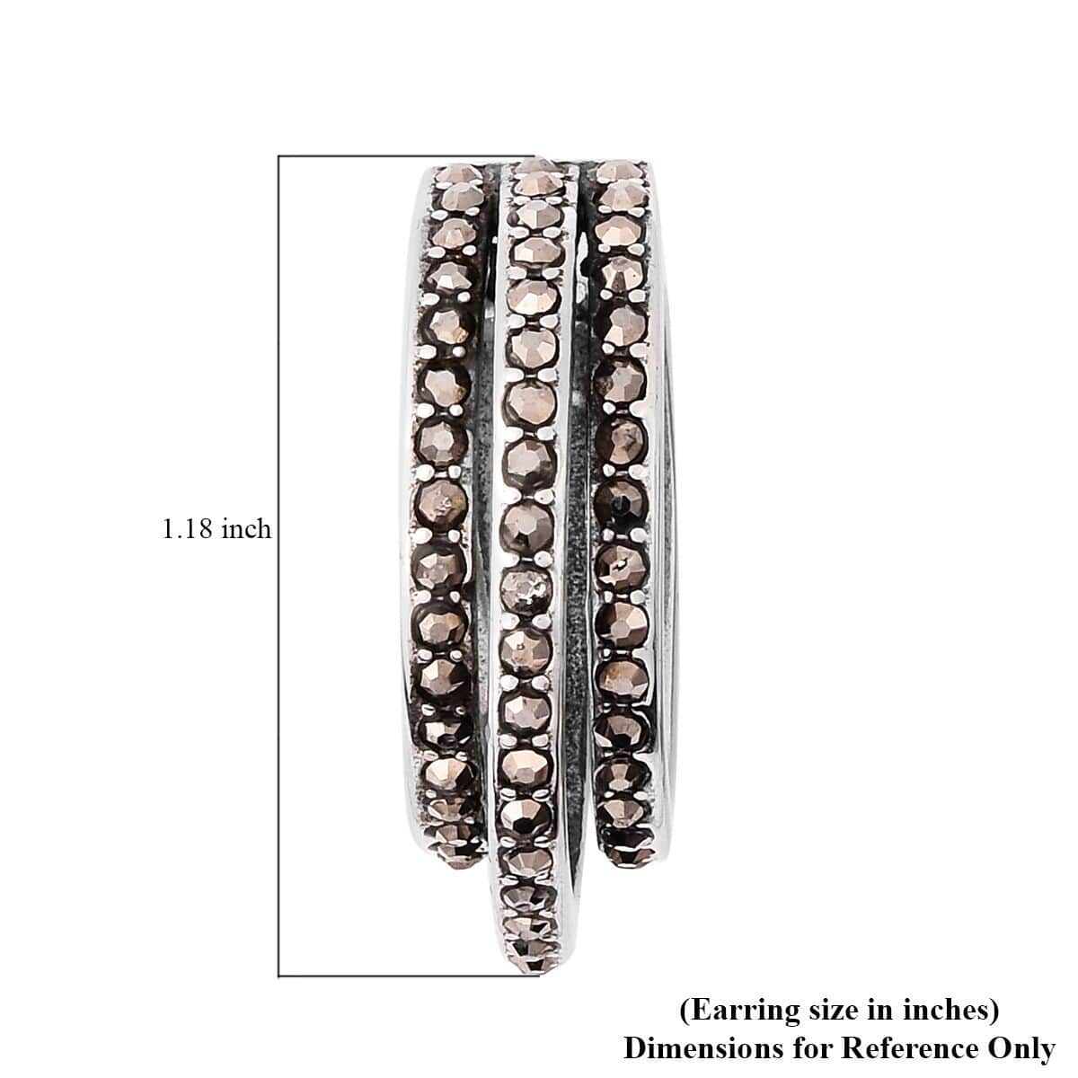Hematite Earrings in Black Oxidized Stainless Steel, Hematite Hoops For Women  2.00 ctw image number 4
