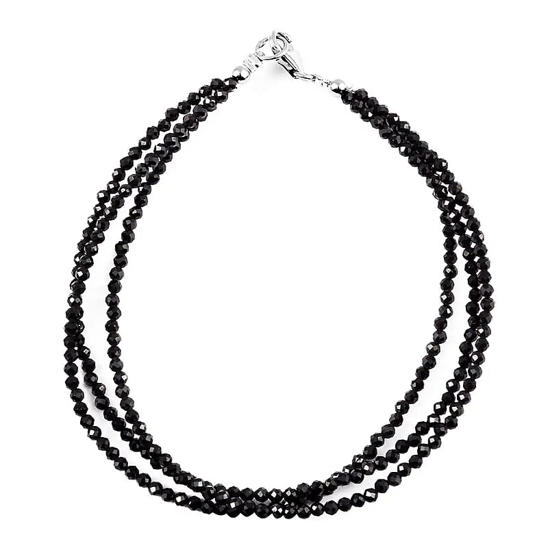 Thai Black Spinel 22.00 ctw Beaded Multi Strand Bracelet in Sterling Silver (7.50 In)