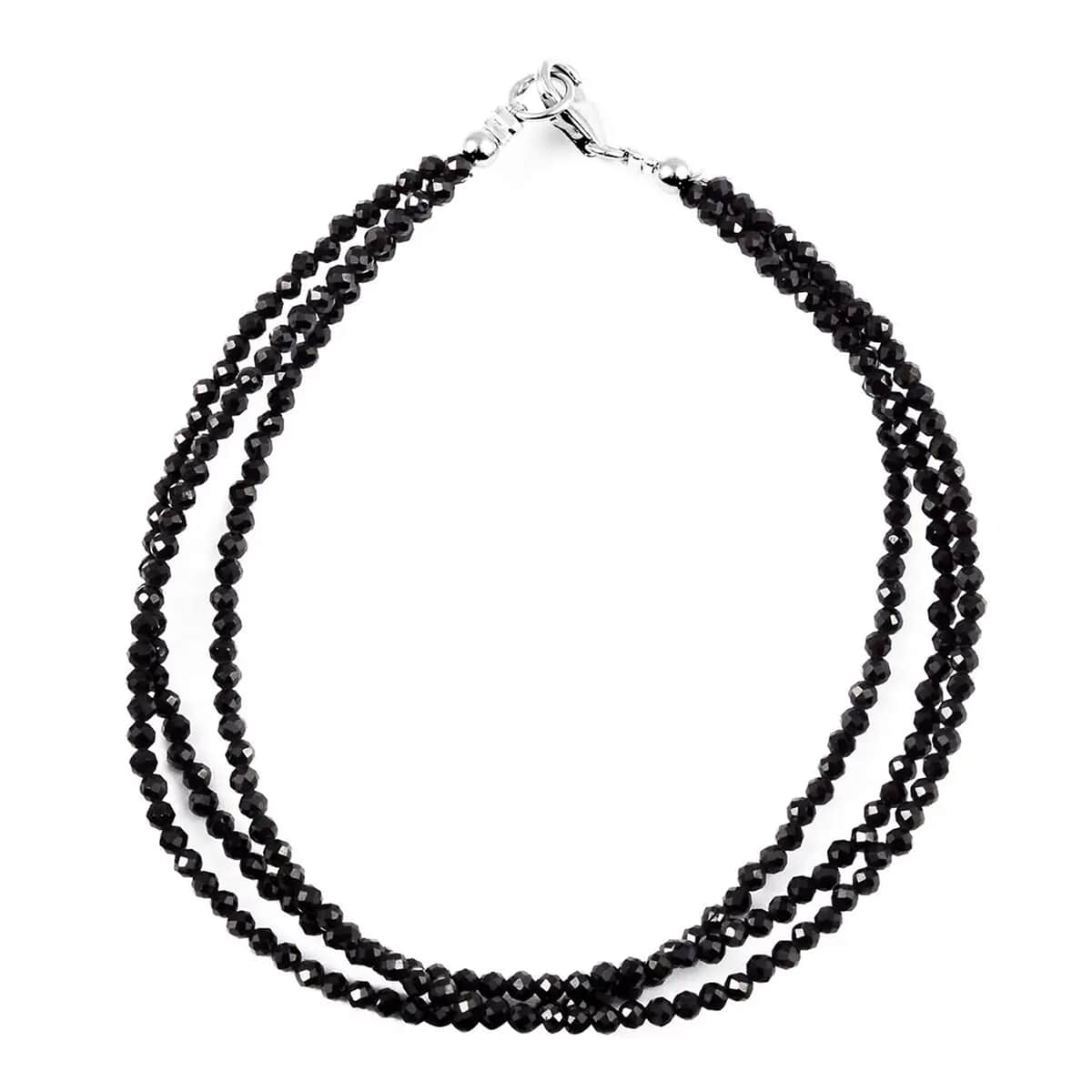 Thai Black Spinel Beaded Multi Strand Bracelet in Sterling Silver (7.50 In) 22.00 ctw image number 0