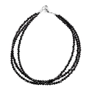 Thai Black Spinel Beaded Multi Strand Bracelet in Sterling Silver (7.50 In) 22.00 ctw