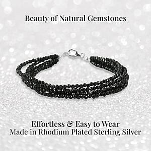Thai Black Spinel 22.00 ctw Beaded Multi Strand Bracelet in Sterling Silver (7.50 In)