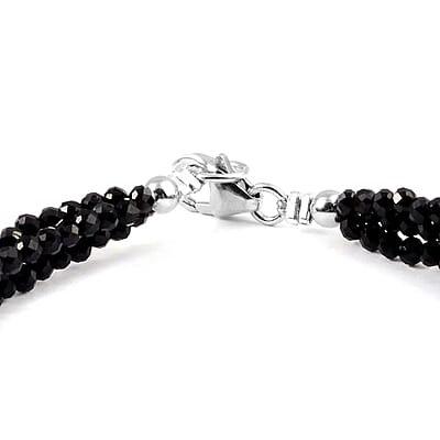 Thai Black Spinel 22.00 ctw Beaded Multi Strand Bracelet in Sterling Silver (7.50 In)